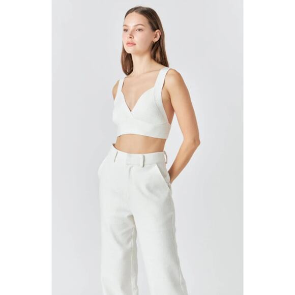 NWT Endless Rose Miley Back Tie Elevated Knit Bralette White Women's Size Large - Picture 2 of 16